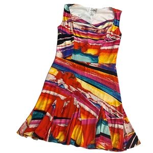 Joseph Ribkoff Multicolor Pattern Pleated‎ Skirt Sleeveless Aline Dress Size 14
